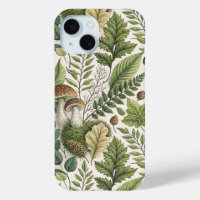 Woodland Mushrooms Pinecones Ferns Autumn Pattern