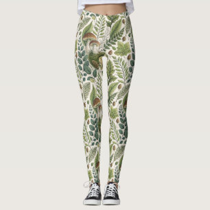 Woodland Mushrooms Pinecones Ferns Autumn Pattern Leggings