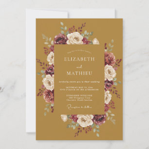 Woodland Mustard Plum Peony Wedding Invitation