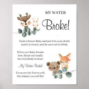 Woodland My Water Broke Baby shower game sign