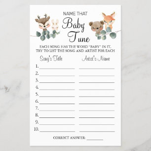 Woodland Name that baby tune shower game card