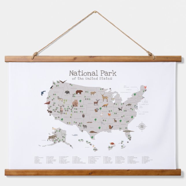 Woodland National Parks Map Nursery Decor Hanging Tapestry (Front)