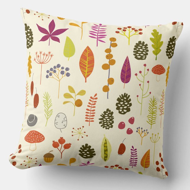 Woodland Nature Throw Pillow (Autumn fall leaves pattern throw pillow)