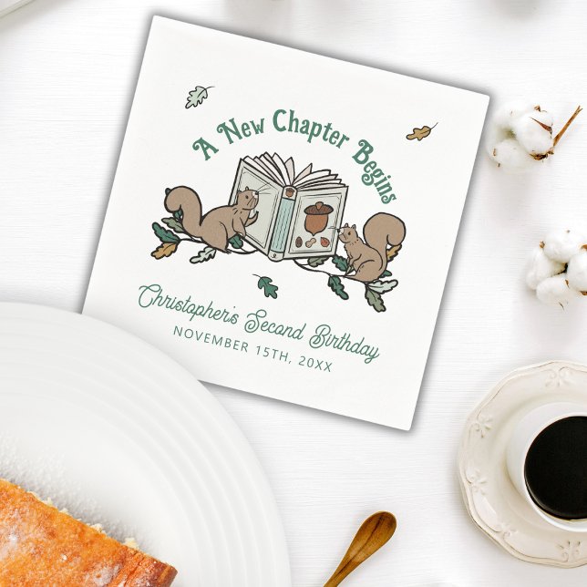 Woodland New Chapter Begins Book Theme Birthday Napkin (Creator Uploaded)