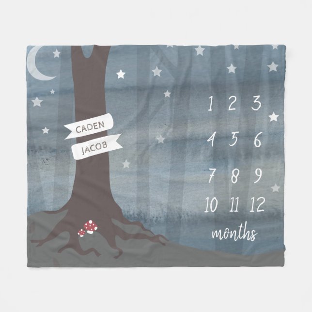 Woodland Night Baby Milestone Fleece Blanket (Front (Horizontal))