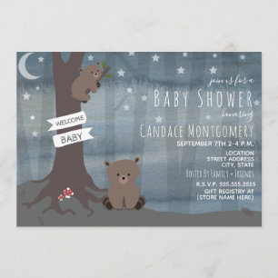 Woodland Night Bear Neutral Baby Shower Invitation