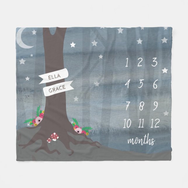 Woodland Night Floral Baby Milestone Fleece (Front (Horizontal))