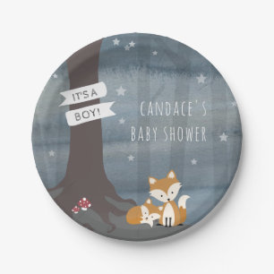 Woodland Night Fox Baby Shower Paper Plate