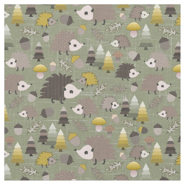 Woodland Nocturnal Hedgehogs Fabric (Close Up)