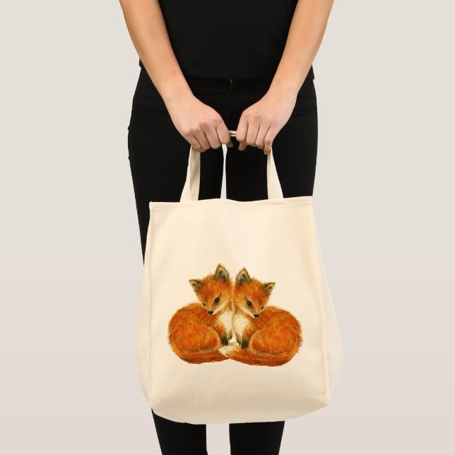 Woodland Nursery Baby Twin Foxes Tote Bag (Front (Product))