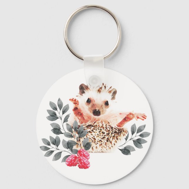 Woodland Nursery - Hedgehogs and wild berries Keychain (Front)