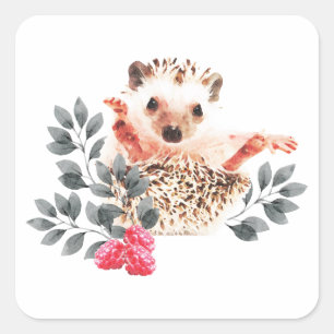 Woodland Nursery - Hedgehogs and wild berries Square Sticker