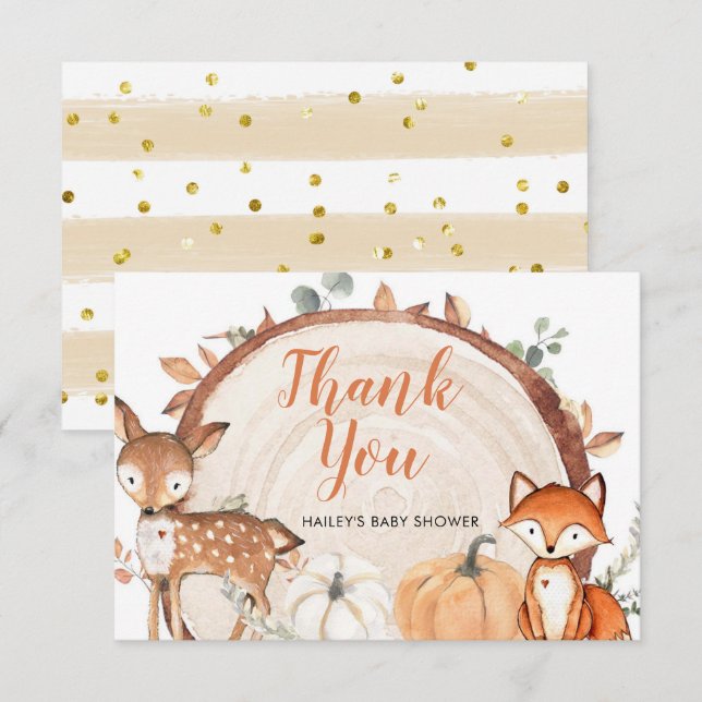 Woodland Oh Boy Pumpkin Baby Shower Thank You Card (Front/Back)