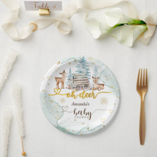 Woodland Oh Deer Snow Baby Shower Paper Plate