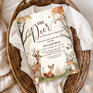 Woodland Oh Deer Twins Baby Shower Invitation