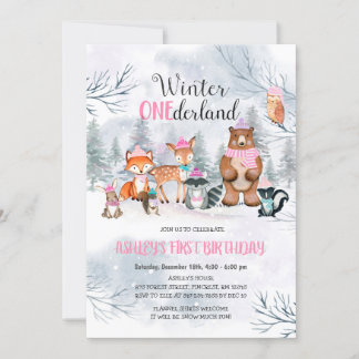 Woodland ONE derland Anniversaire Invitation fille