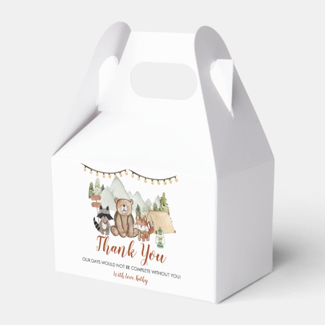 Woodland One Happy Camper First Birthday Favor Box (Front Side)