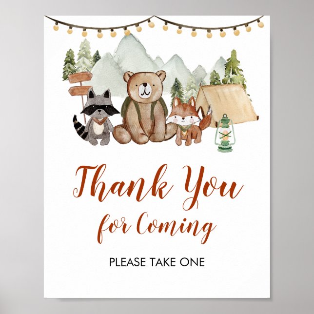 Woodland One Happy Camper First Birthday Thank You Poster (Front)