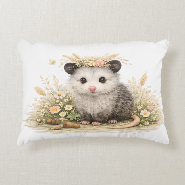 Woodland opossum accent pillow (Front)