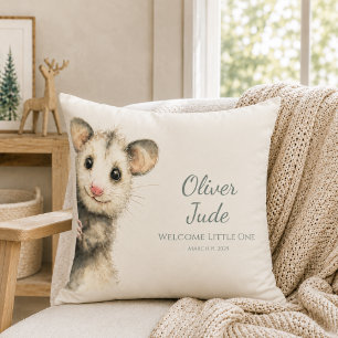 Woodland Opossum Baby • Neutral Nursery Throw Pillow