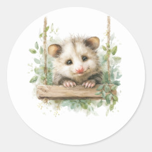 Woodland Opossum Baby Shower • Neutral Classic Round Sticker
