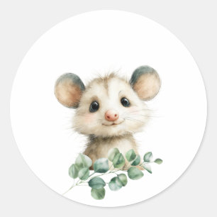 Woodland Opossum Baby Shower • Neutral Classic Round Sticker