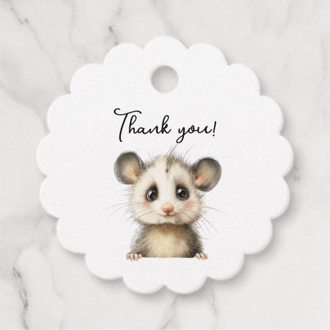 Woodland Opossum Baby Shower • Neutral Favour Tags (Front)