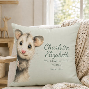 Woodland Opossum Baby Throw Pillow