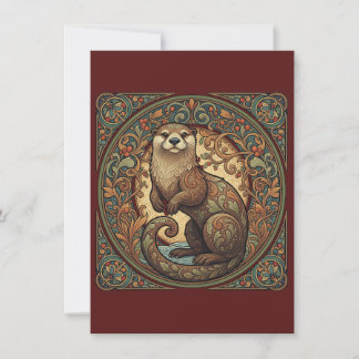 Woodland Otter Nordic Folk Art Flat Thank You Card