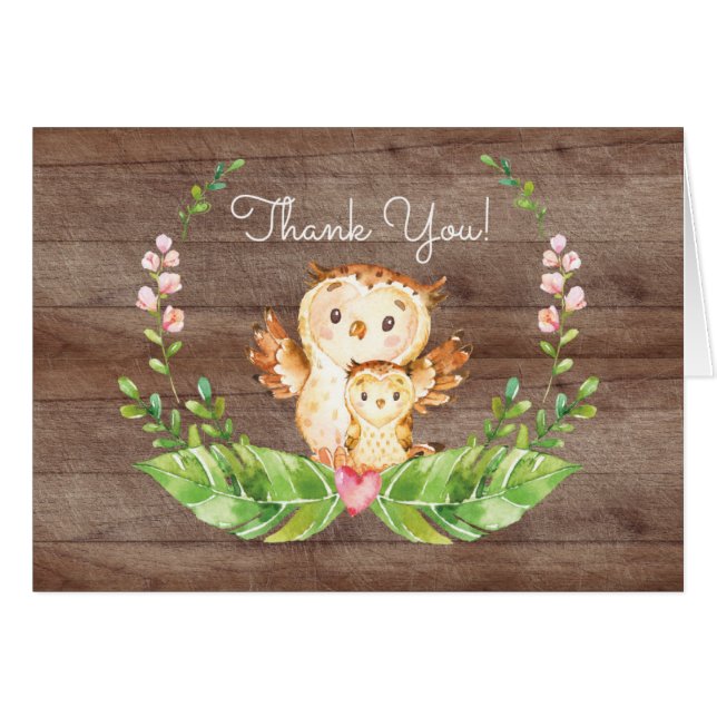 Woodland Owl Baby shower Merci Note (Devant Horizontal)