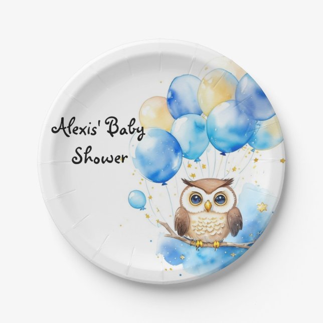 Woodland Owl Baby Shower Paper Plate (Front)