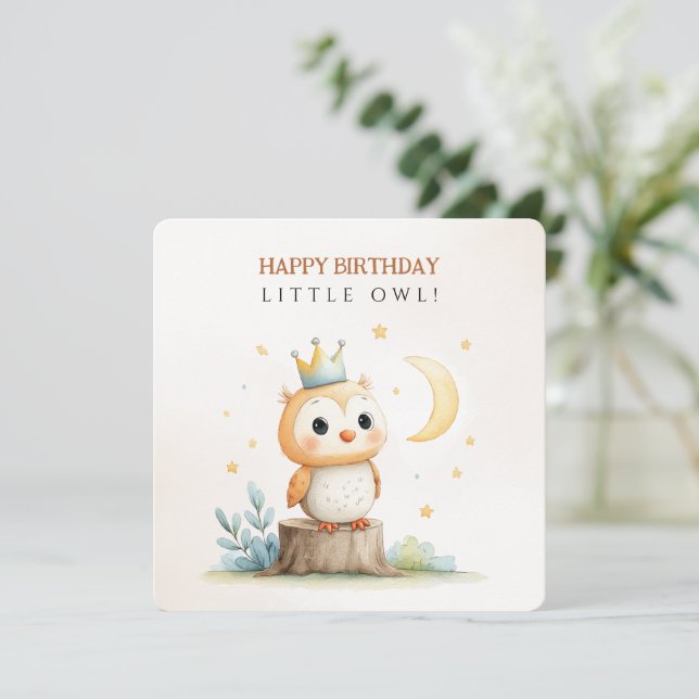 Woodland Owl Birthday Greeting Card (Standing Front)