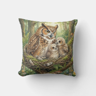Woodland Owl Family Kids Throw Pillow