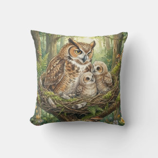 Woodland Owl Family Kids Throw Pillow