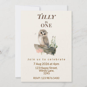 Woodland Owl First Birthday Invitation