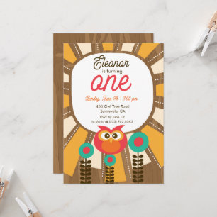 Woodland Owl First Birthday Invitation – One Year 