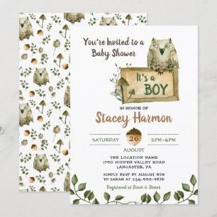 Woodland Owl It's A Boy Baby Shower Invitation