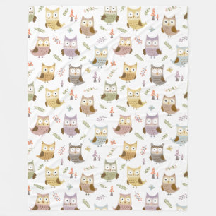 Woodland Owl Pattern, Kids White Fleece Blanket