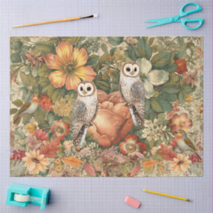 Woodland Owls & Birds Cottagecore Floral Collage Tissue Paper