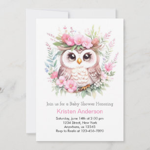 Woodland Owl's Enchanted Flower Girl Baby Shower Invitation