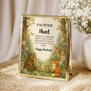 Woodland Pacifier Hunt Baby Shower Game Animals Poster