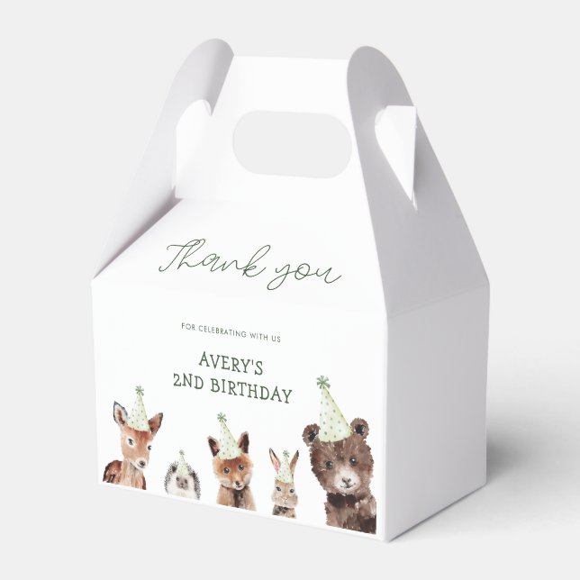 Woodland Party Animals Birthday Favor Box (Front Side)