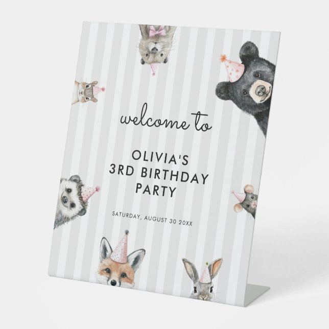 Woodland Party Animals Birthday Welcome Sign (Front)