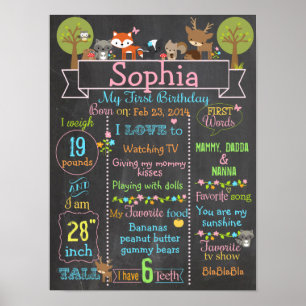 Woodland Party first birthday girl sign poster