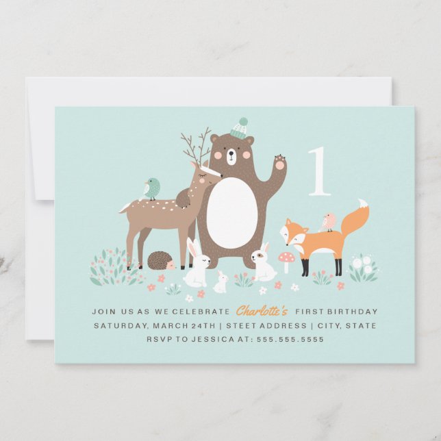 woodland Party First Birthday Invitation (Front)