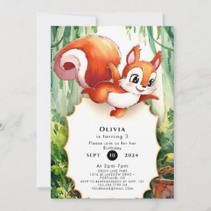 Woodland Pastel Squirrel Birthday Invitation