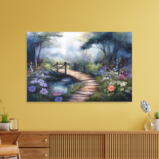 Woodland Path and Bridge Canvas Print