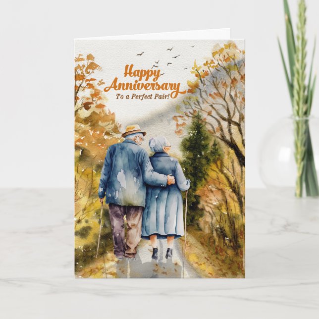 Woodland Path Senior Couple Wedding Anniversary Card (Front)
