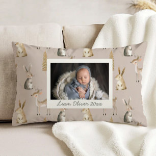 Woodland Pattern Beige Grey Custom Photo Nursery Accent Pillow