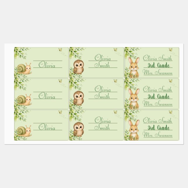Woodland Personalized Kids Name Labels (Sheet)